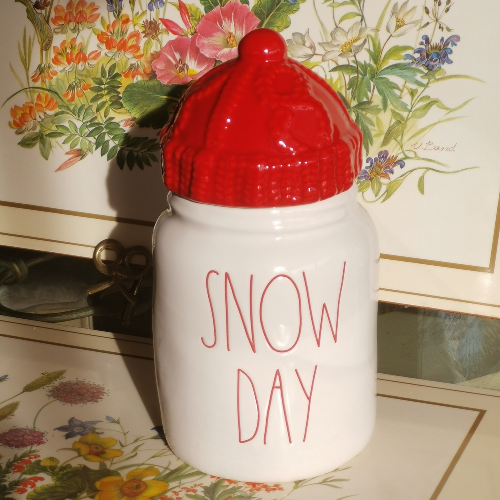 Rae Dunn Snow Day Canister with Red Top